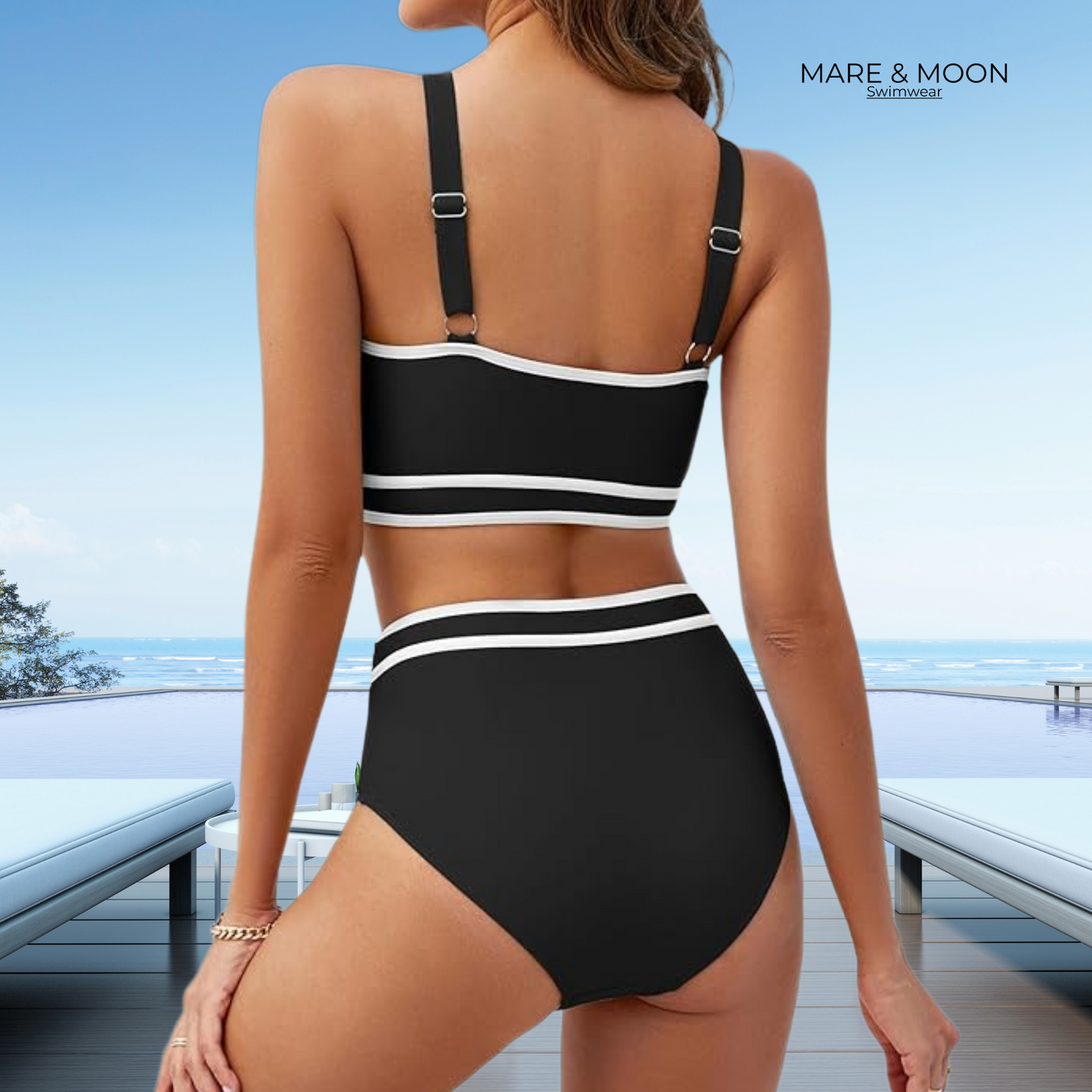 Black Athletic Bikini Set - High Waist Sporty Swimwear | Mare & Moon