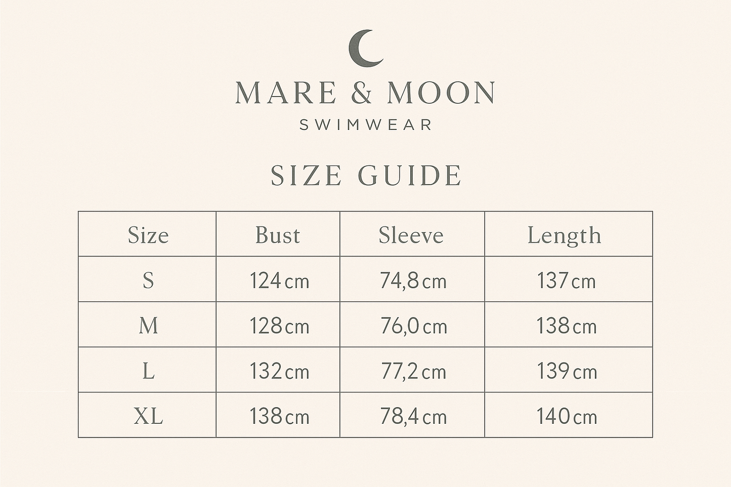 Professional size chart version 2
