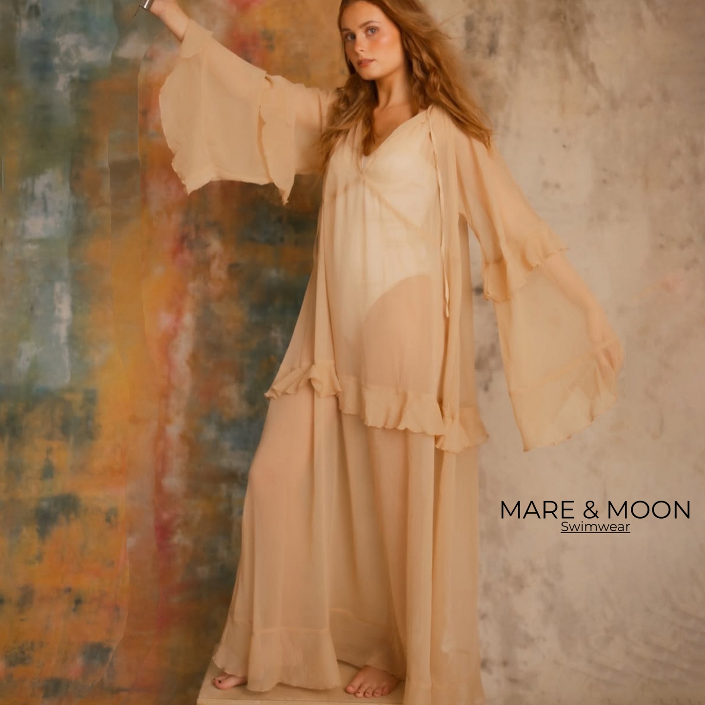 Chiffon Maxi Dress - Ruffle Sleeves Beach Coverup | Resort Wear