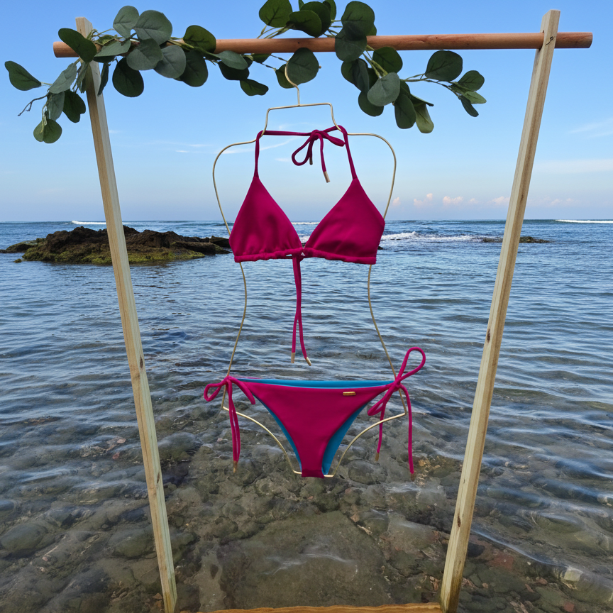 Fuchsia & Azure Reversible Tie Bikini Set