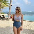 Coastal Stripe Wrap Top & High-Waist Blue Bikini