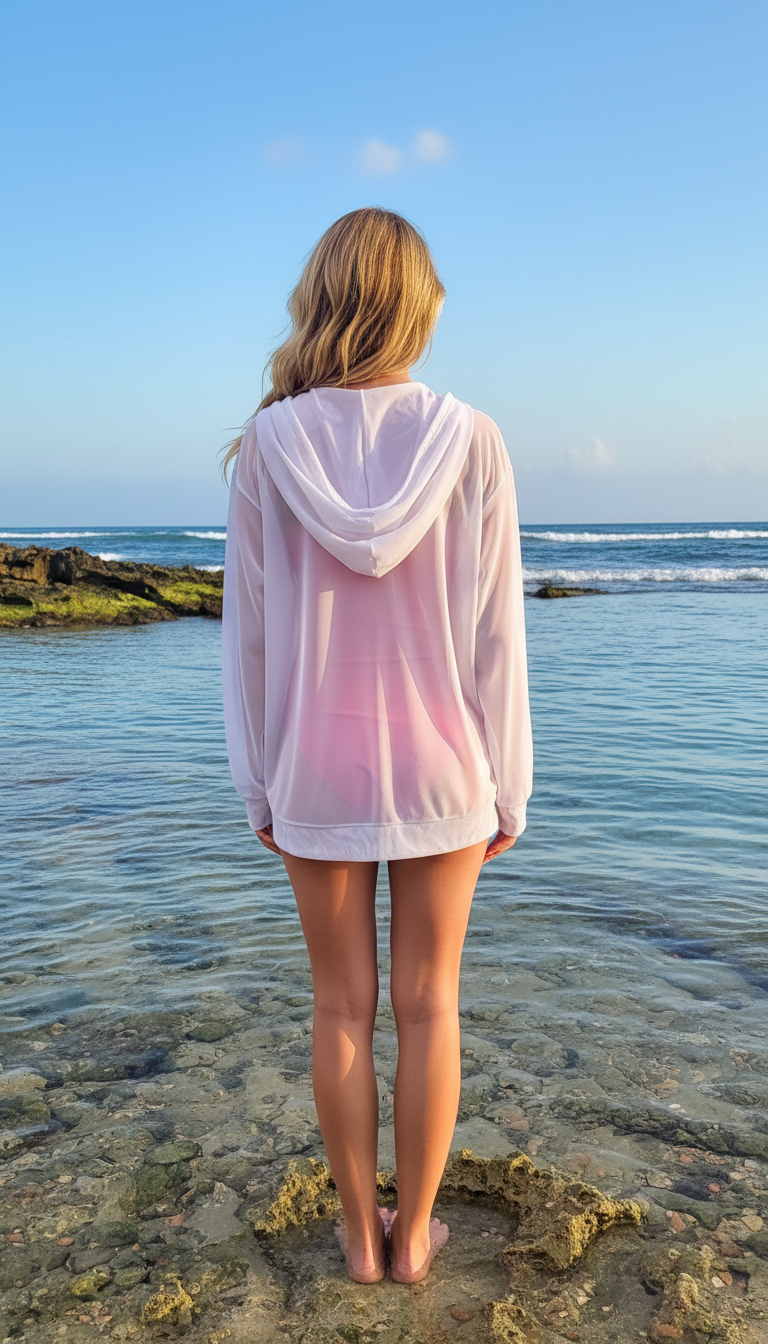 Chic White Mesh Hoodie Cover Up for Bikini & Swimwear