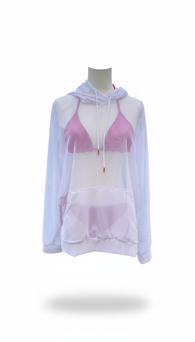 Chic White Mesh Hoodie Cover Up for Bikini & Swimwear