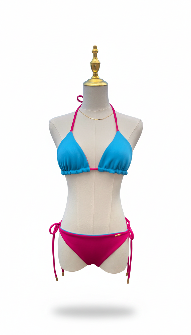 Fuchsia & Azure Reversible Tie Bikini Set
