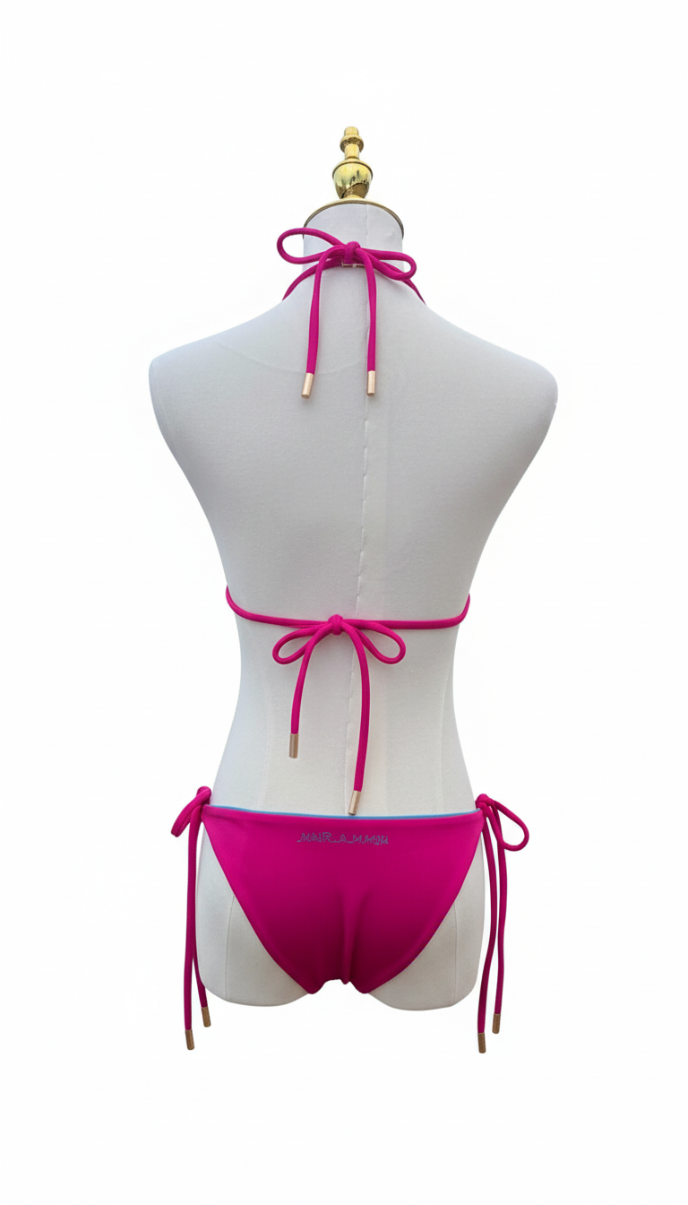 Fuchsia & Azure Reversible Tie Bikini Set