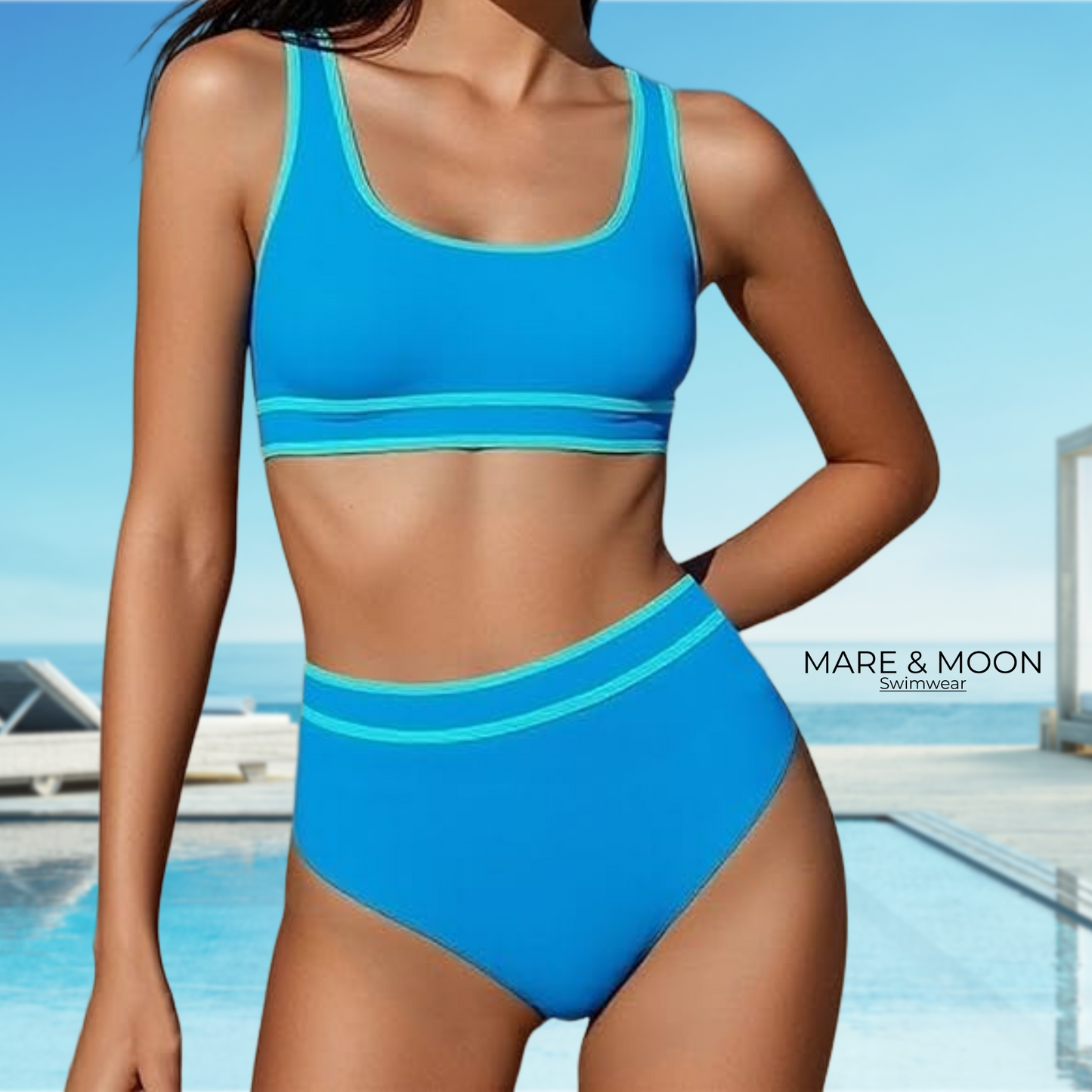 Blue Athletic Bikini Set - High Waist Sporty Swimwear | Mare & Moon