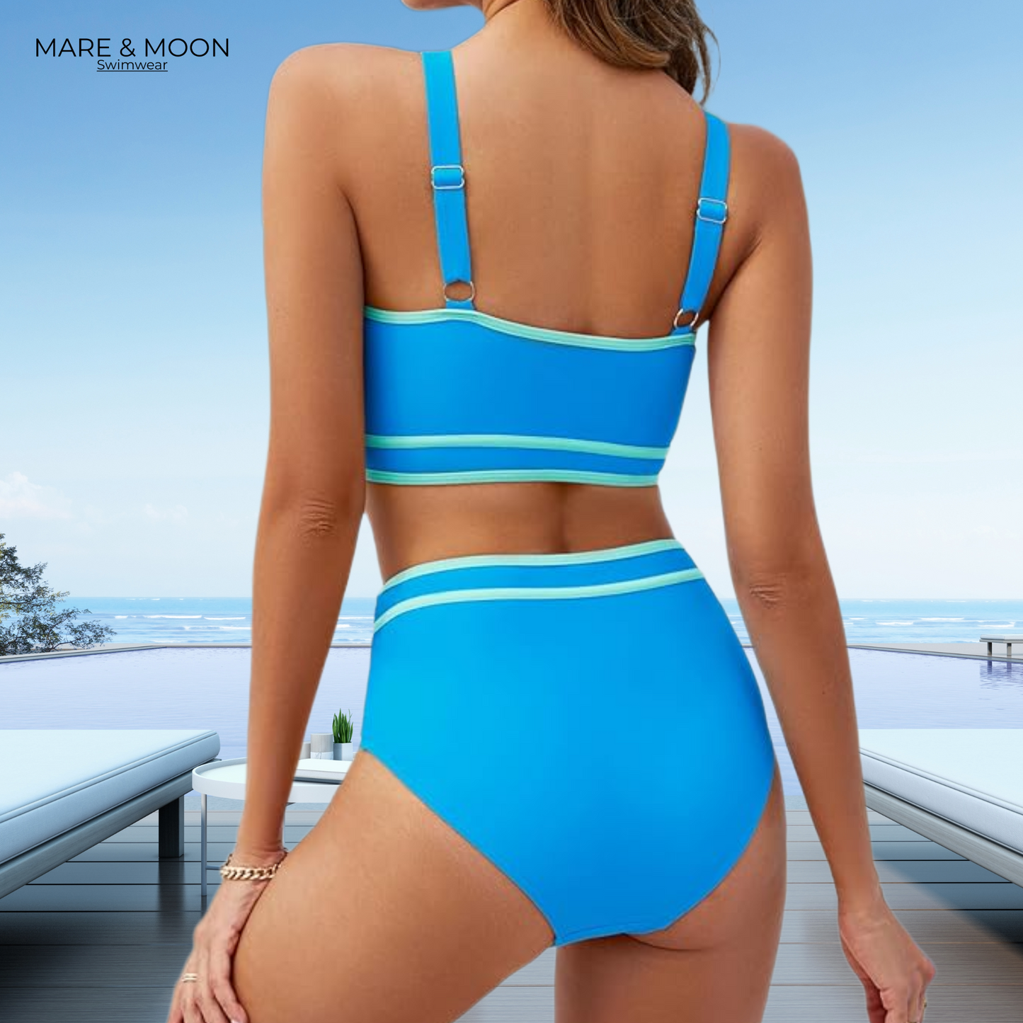 Blue Athletic Bikini Set - High Waist Sporty Swimwear | Mare & Moon