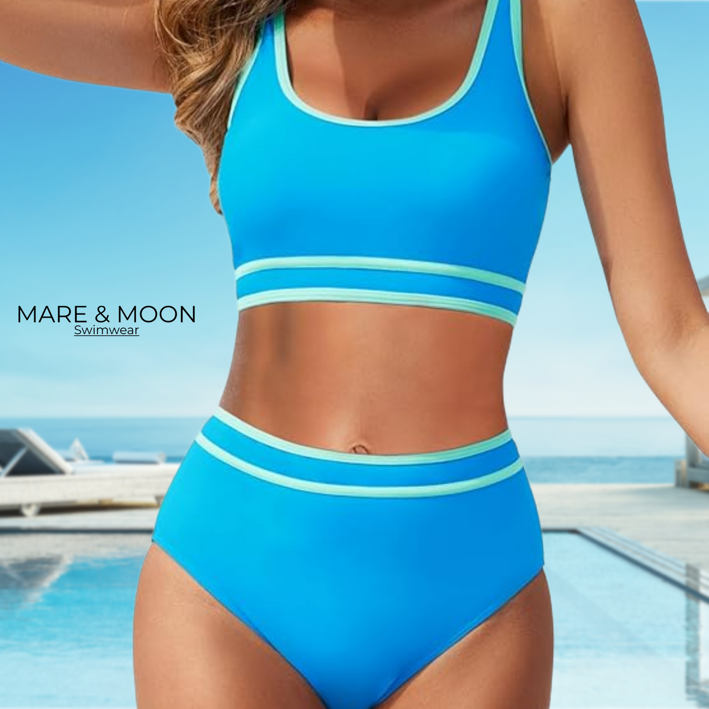 Blue Athletic Bikini Set - High Waist Sporty Swimwear | Mare & Moon