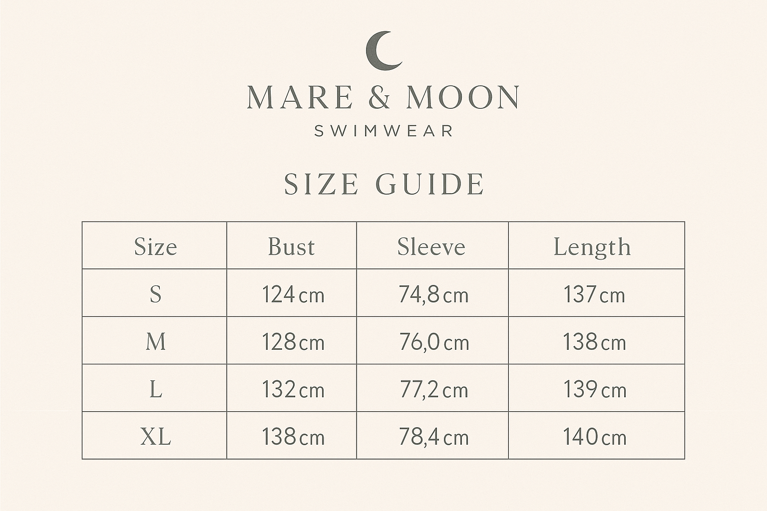 Professional size chart version 2