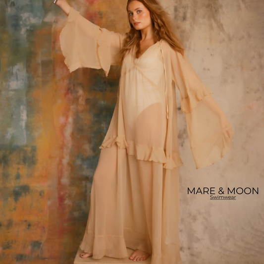 Chiffon Maxi Dress - Ruffle Sleeves Beach Coverup | Resort Wear